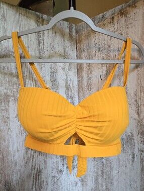 Yellow Tie-Front Ribbed Swim Top Size 38DD Shade & Shore